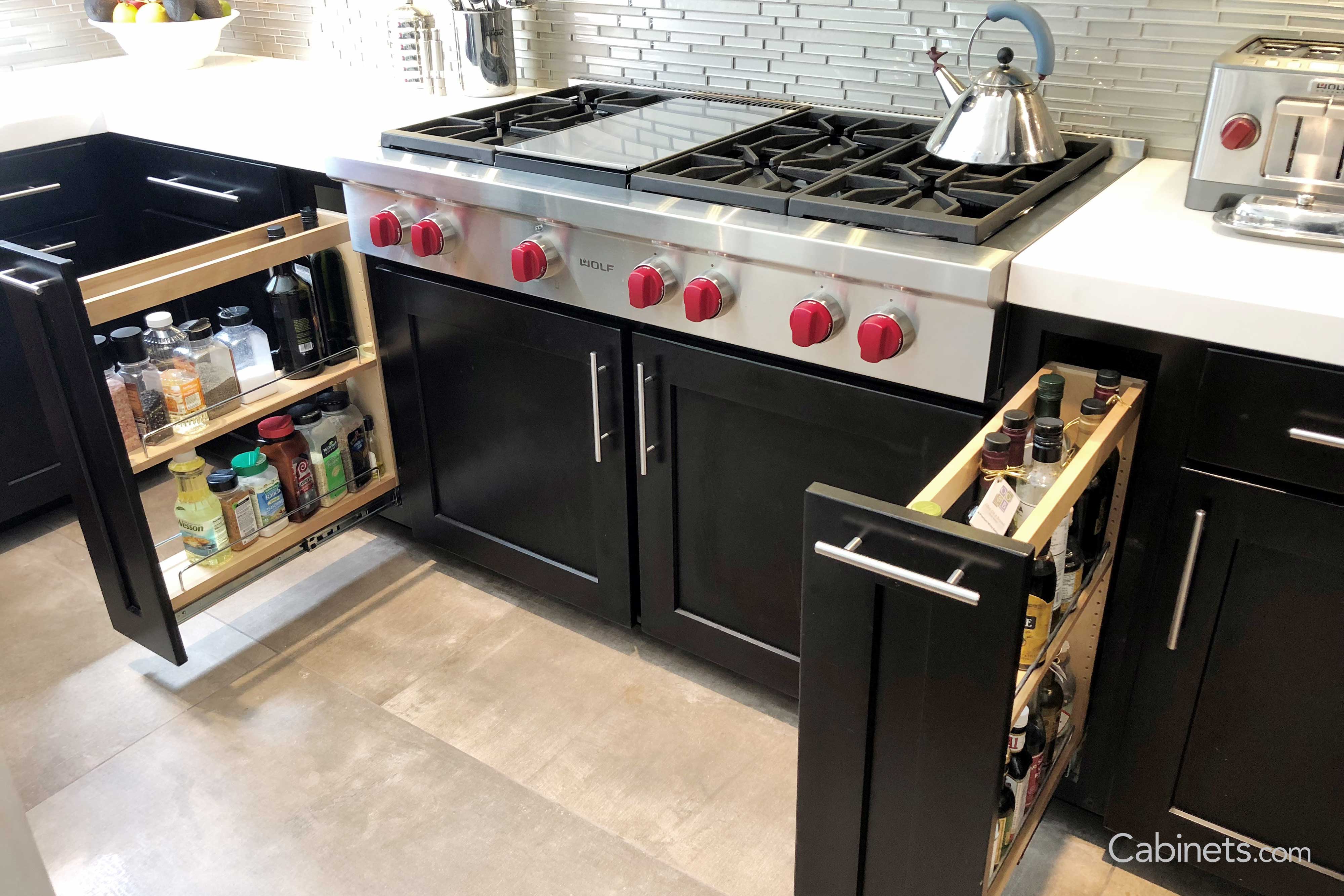 Shaker Maple Espresso cabinets with stove top and pull-out spice racks