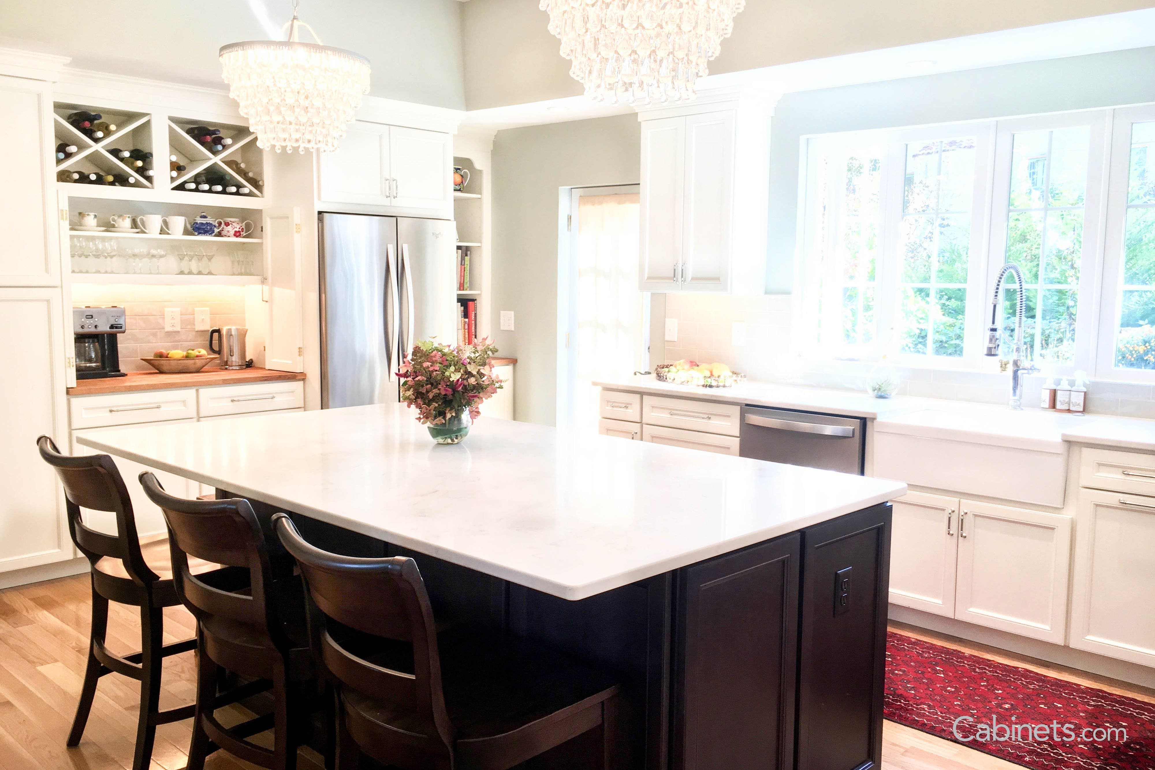 Contrasting Belleair Maple Alabaster and Charcoal kitchen cabinets