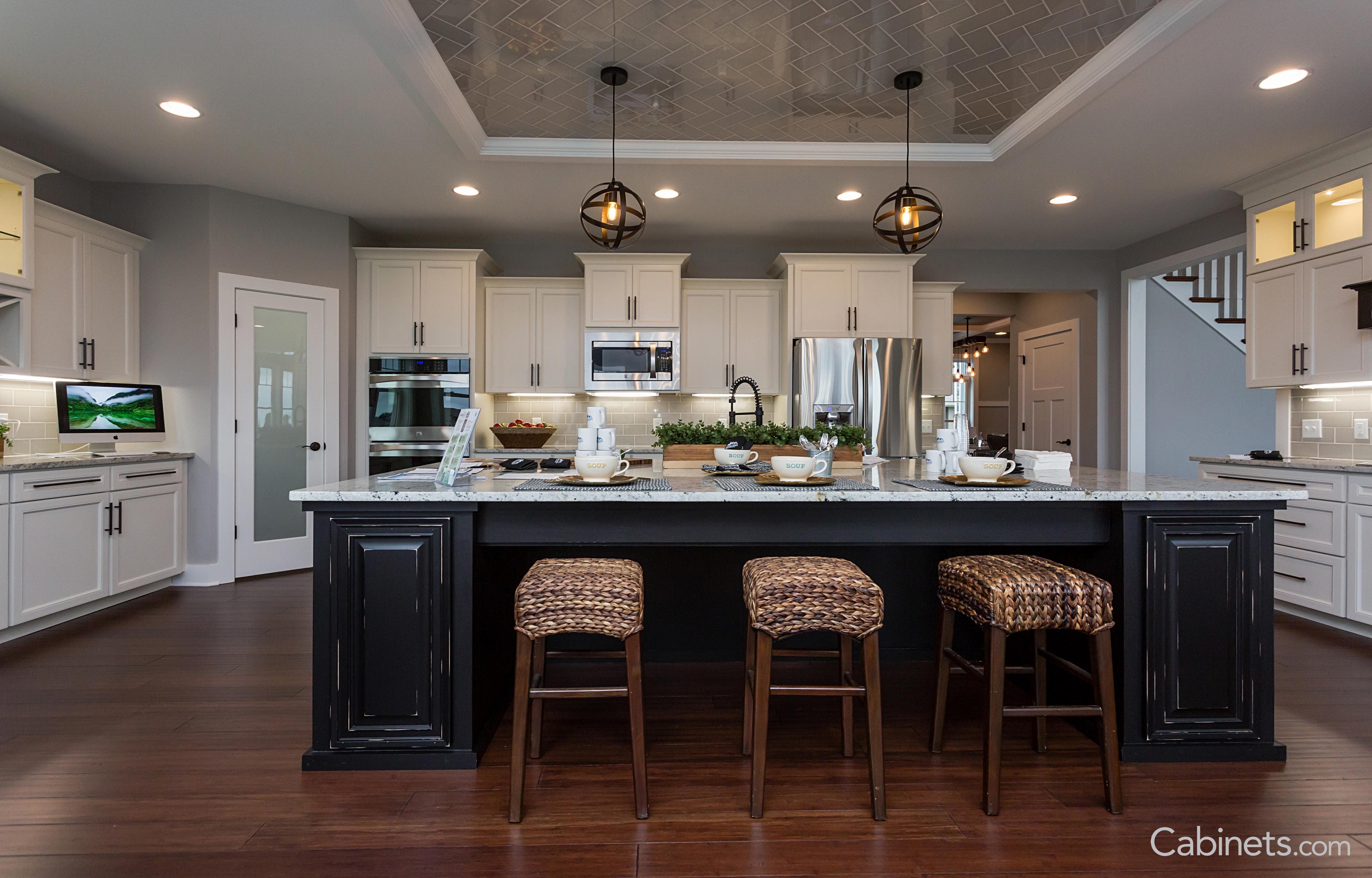 Belleair Alabaster and Bronson Ebony Rub Through customer kitchen cabinets