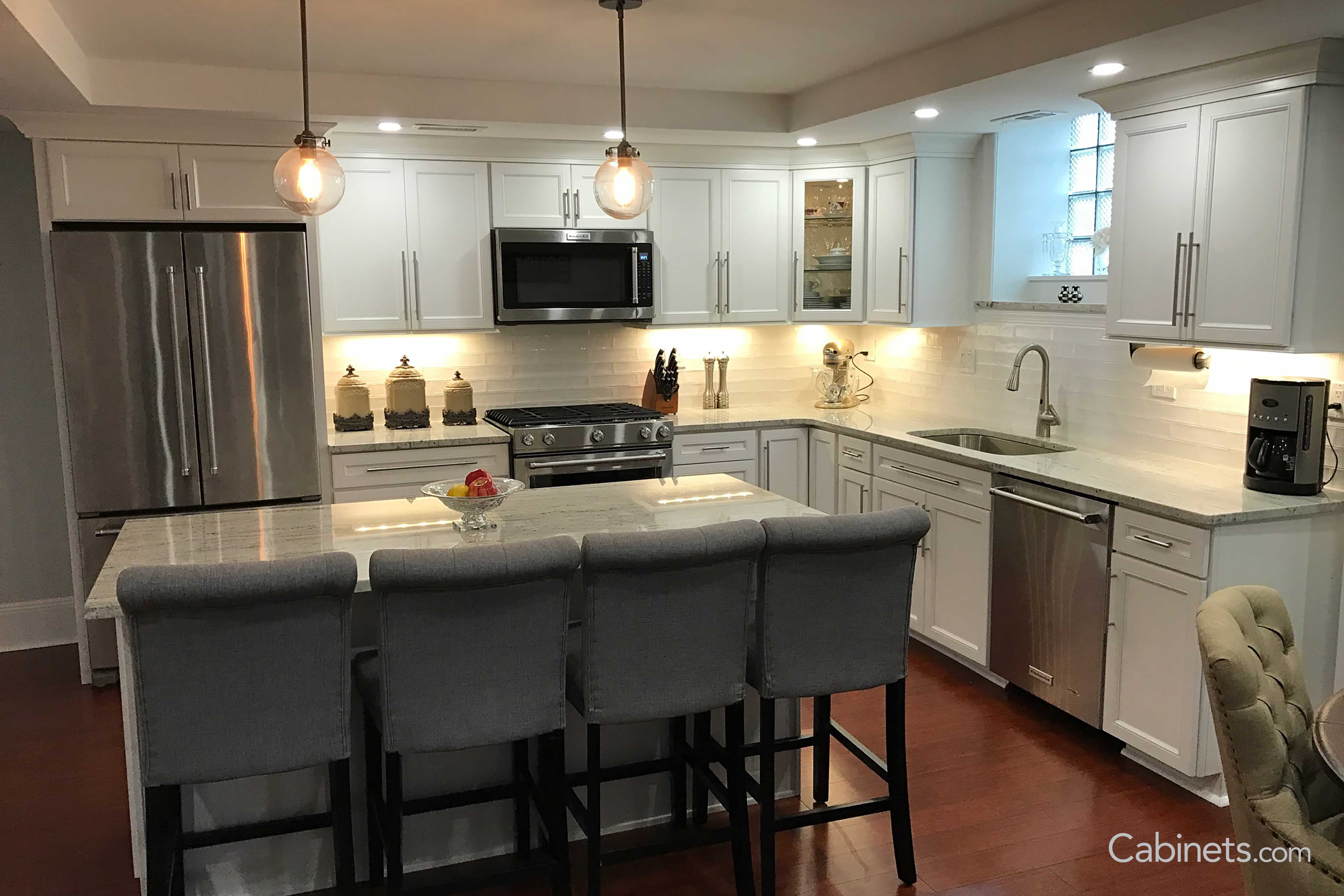 Soft Lighting in a Belleair Maple Bright White Kitchen