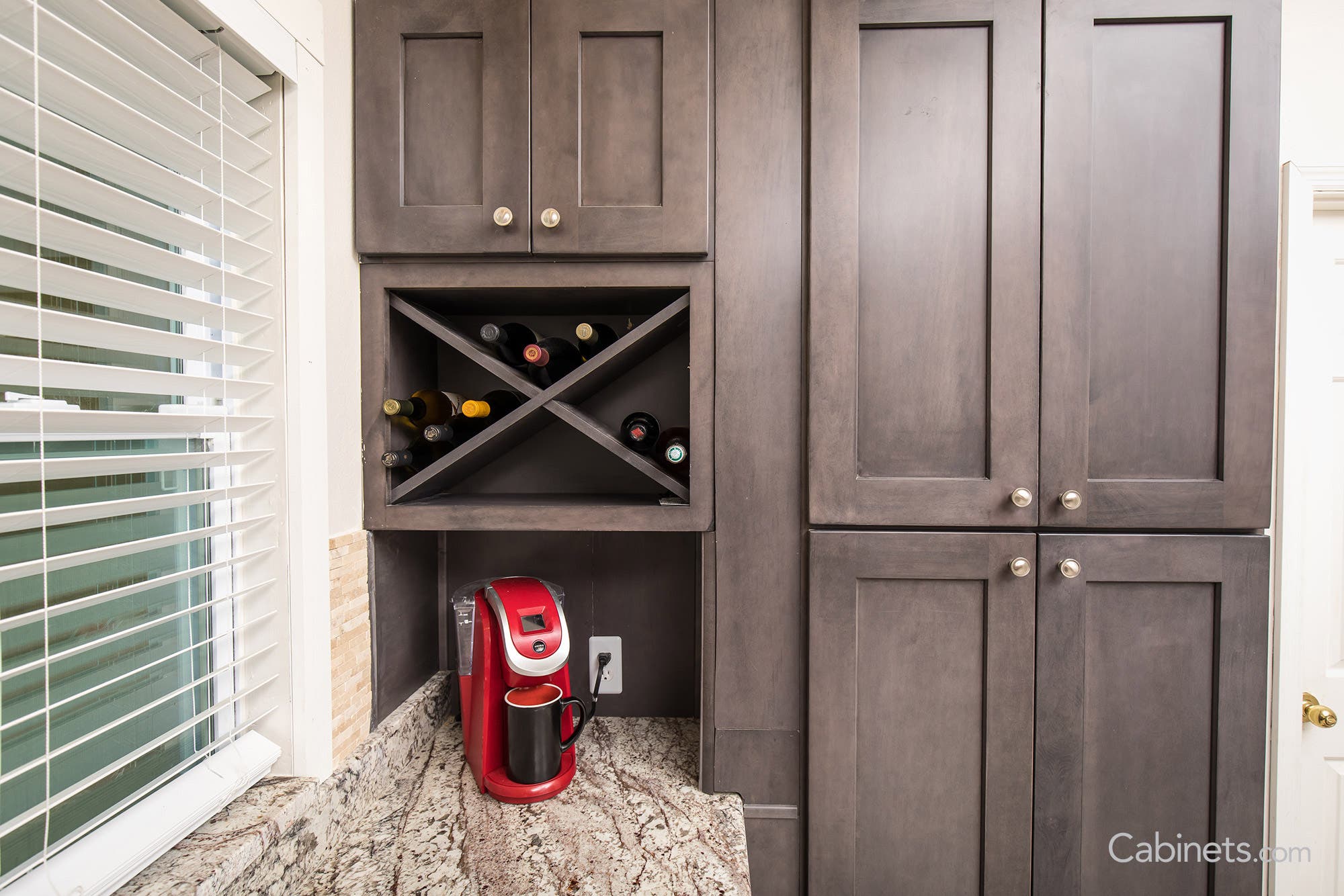 Shaker II Maple Slate tall pantry and wine rack