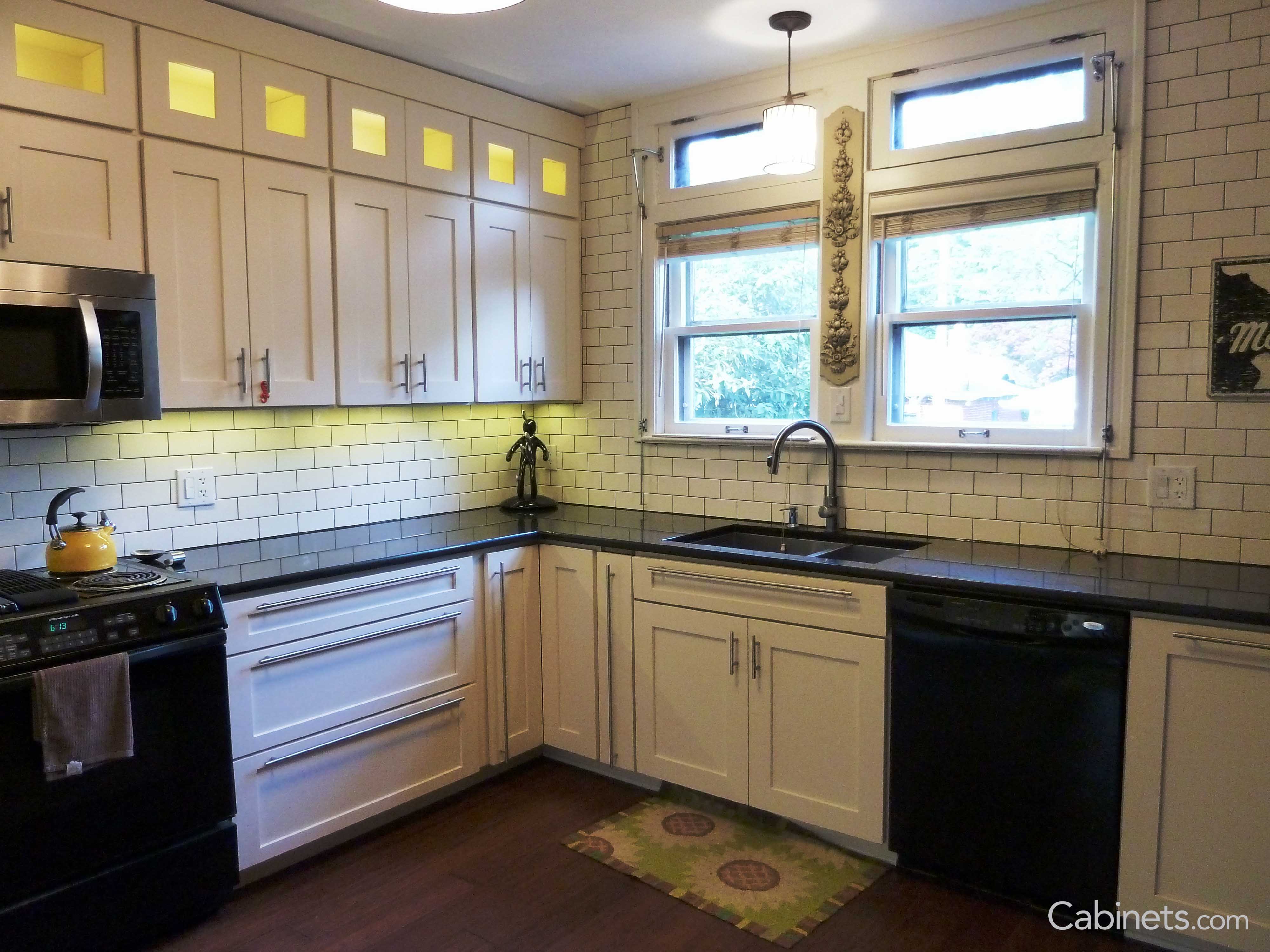 Black counter tops and accent windows