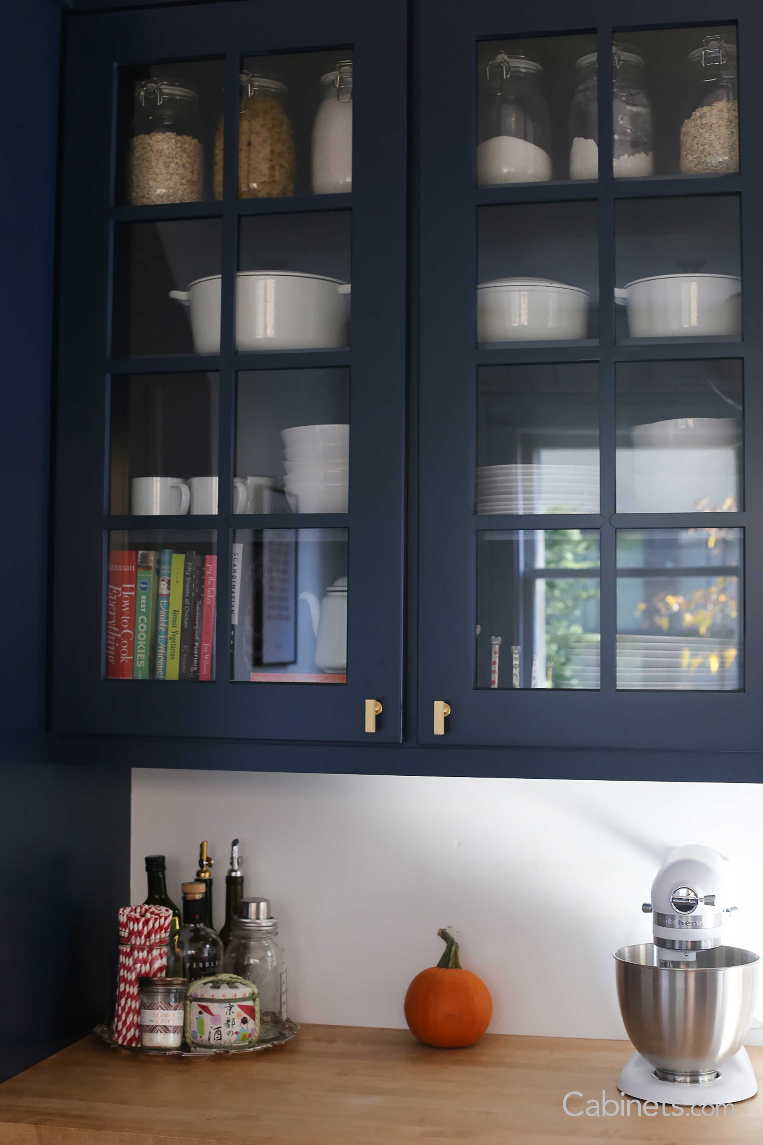 Shaker Maple Naval wall cabinets with mullion glass doors