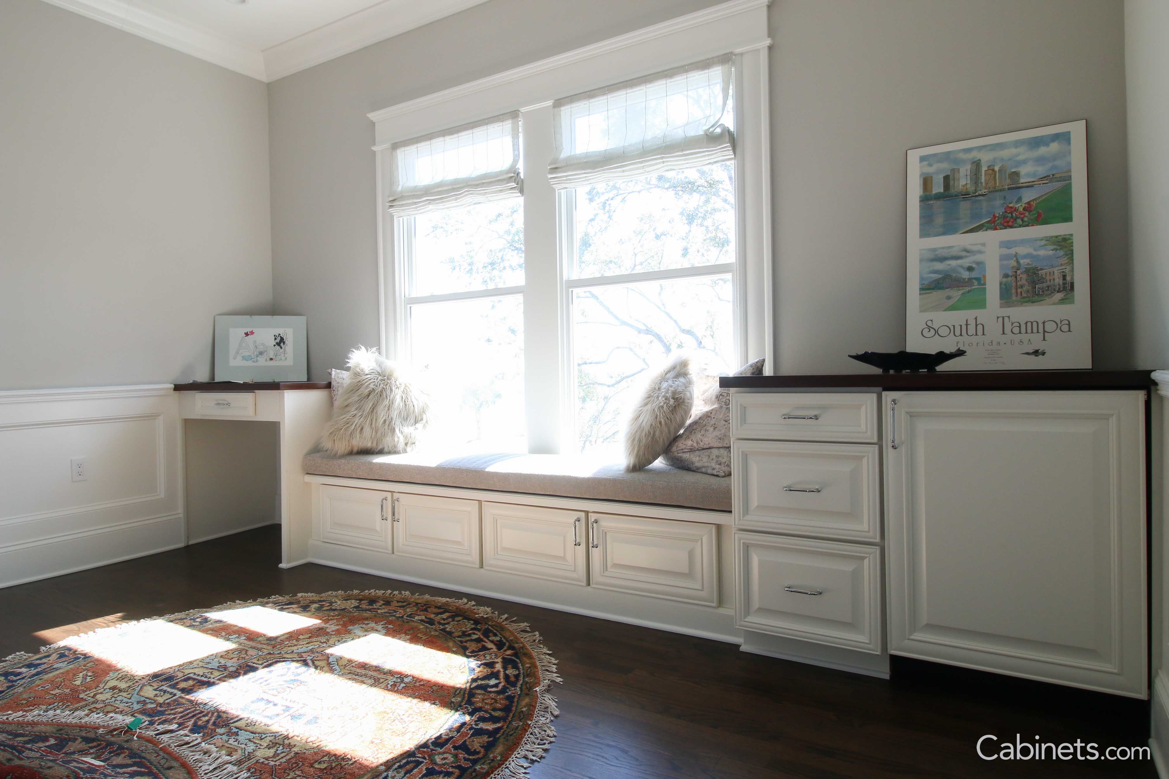 Rec-room cabinetry with Springfield Maple Alabaster cabinets