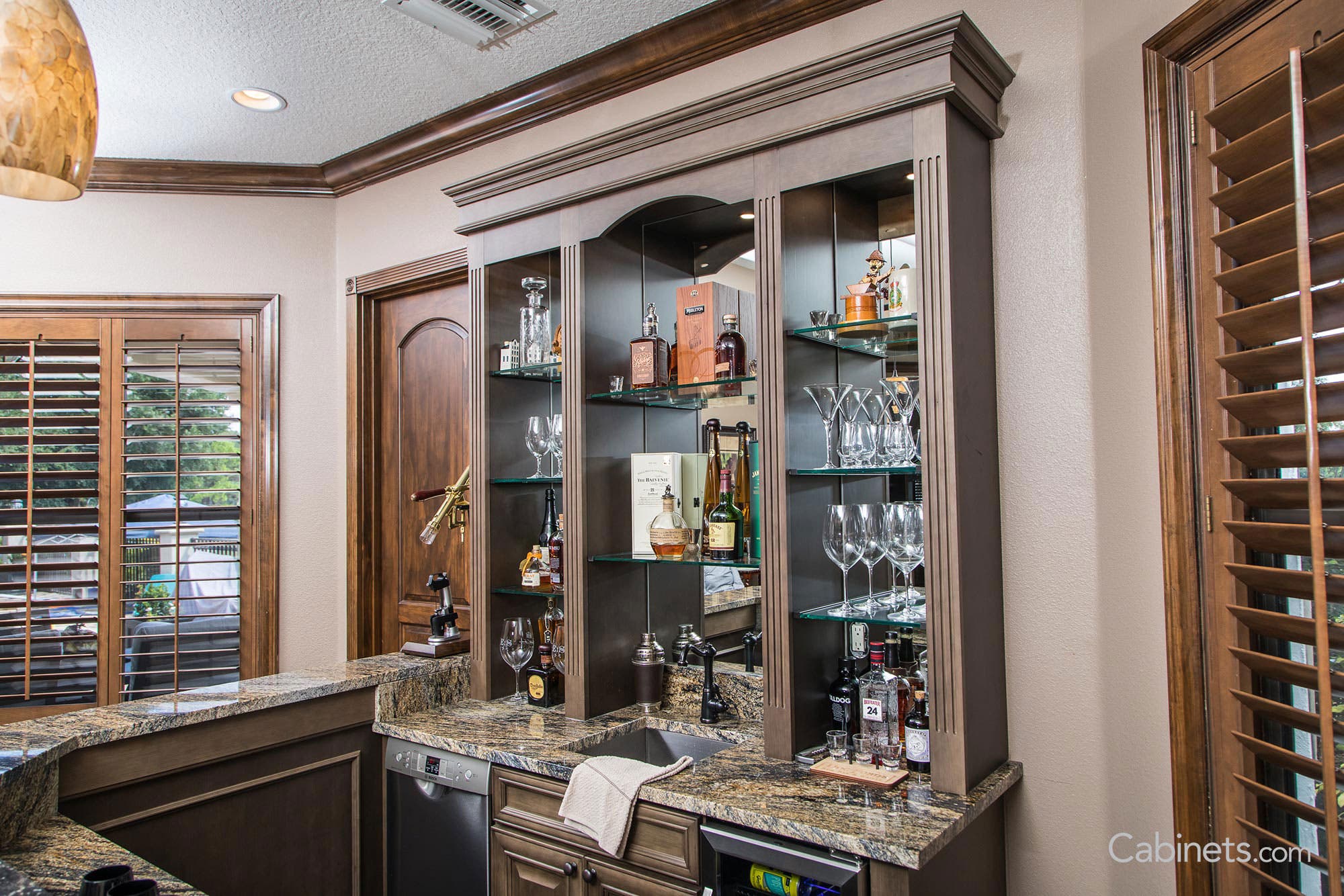 Customer's home with Springfield Maple Driftwood Brushed Black Glaze cabinets