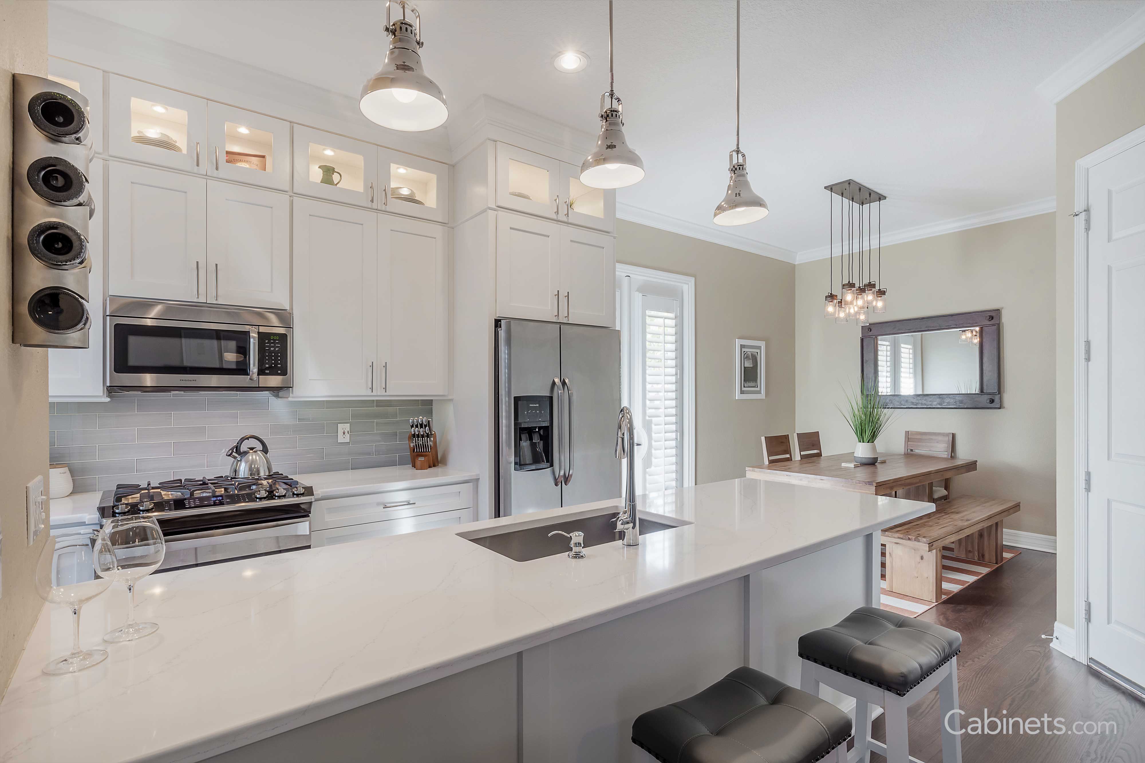 Shaker white kitchen with white granite countertops