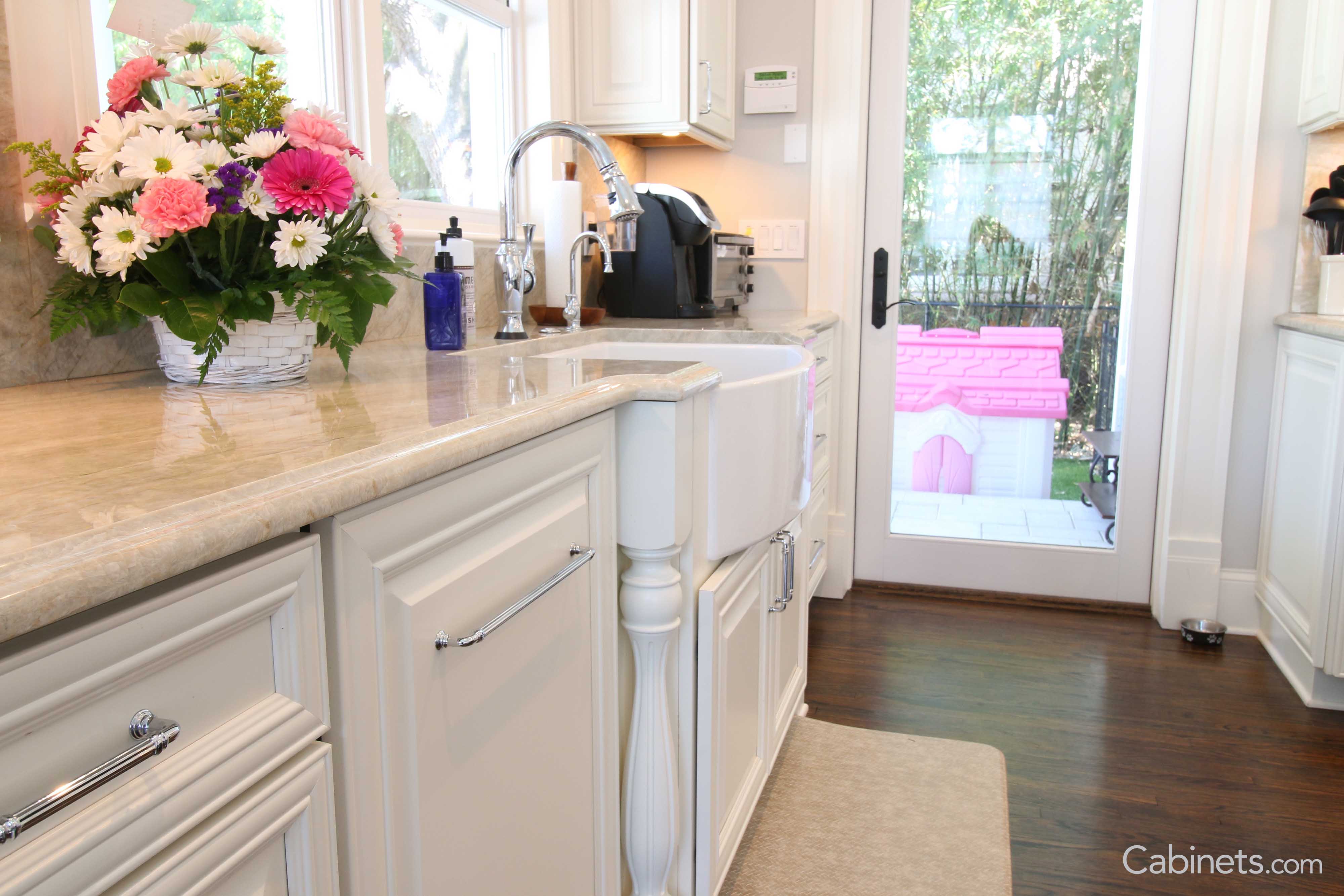 Bright flower bouquet on countertop