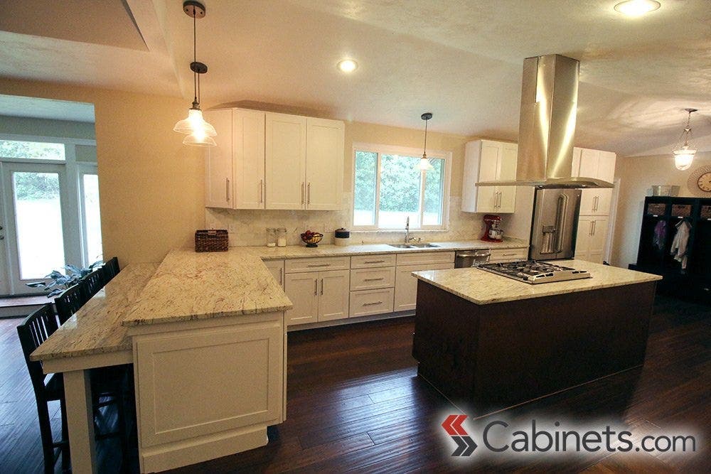 This kitchen has a great, kid-friendly space to do homework.