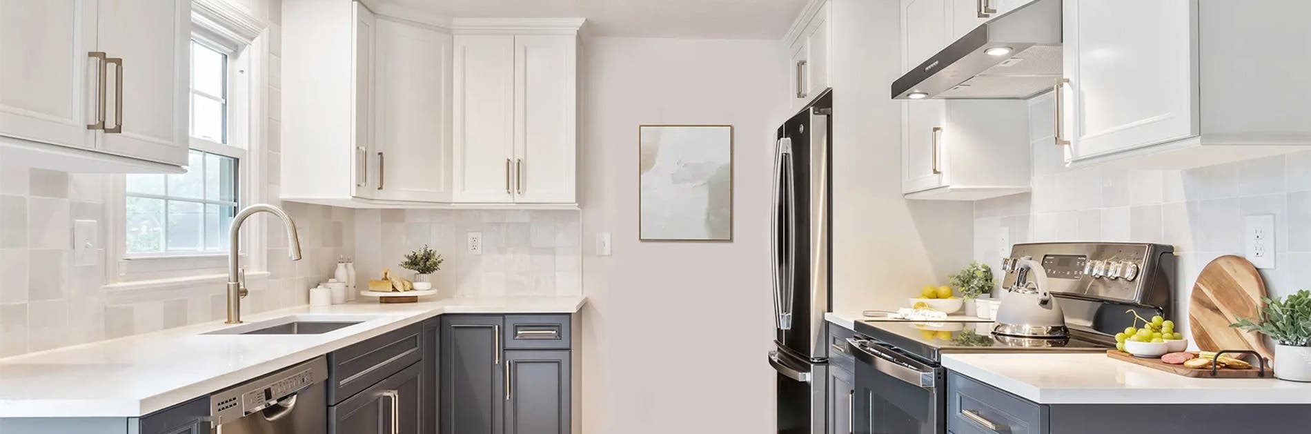 White and gray kitchen cabinets