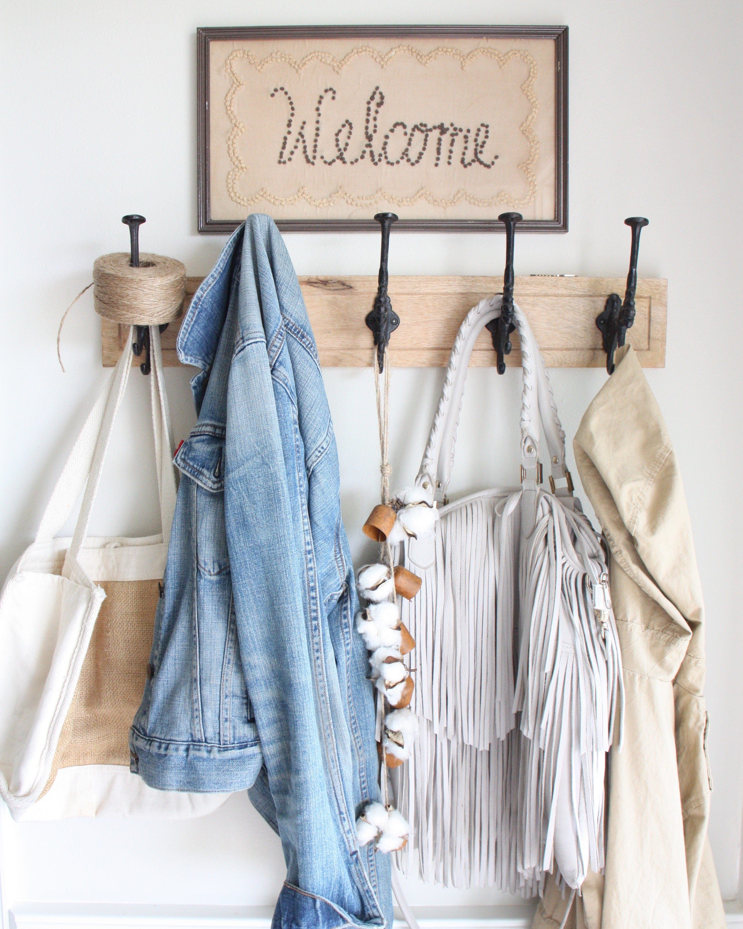 Farmhouse style coat/purse rack 