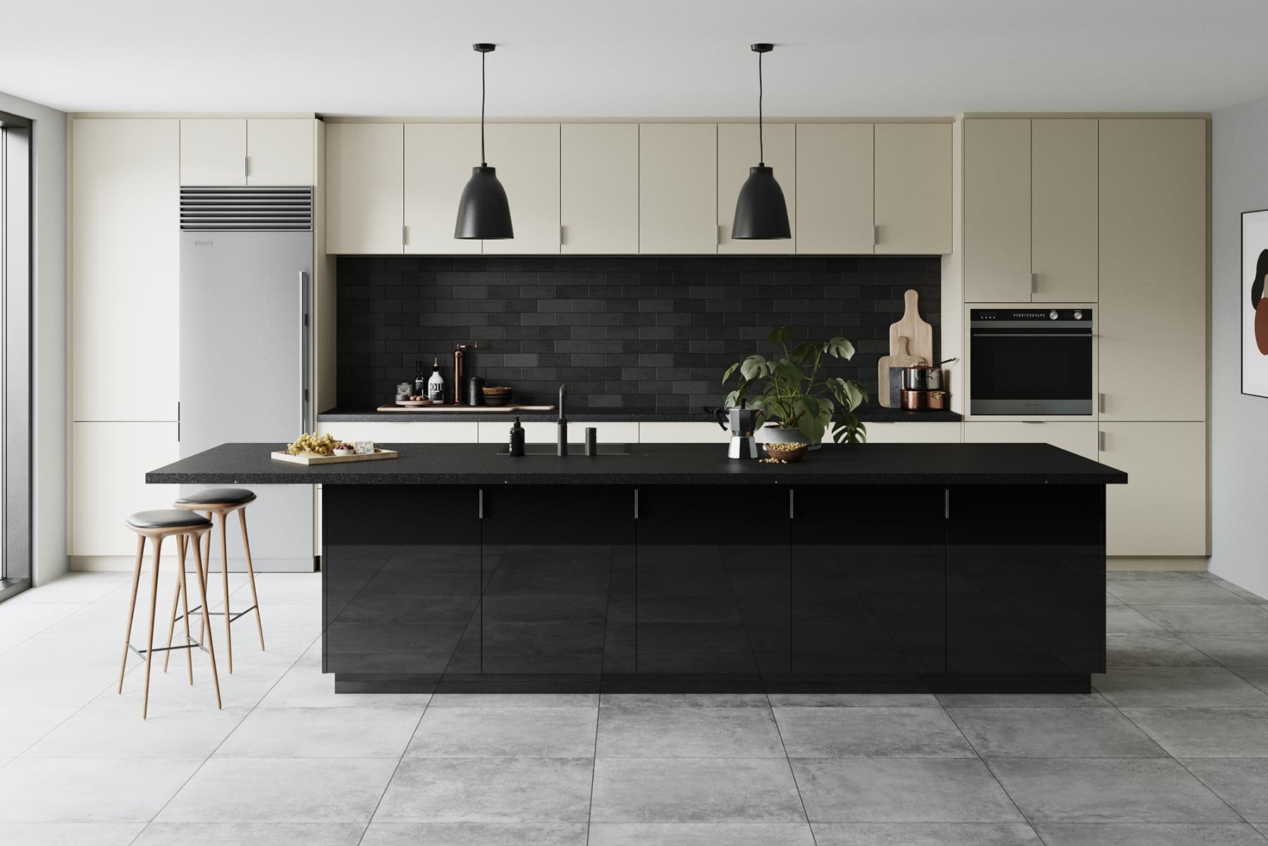 Black Gloss Cream Matte Modern Kitchen Cabinets