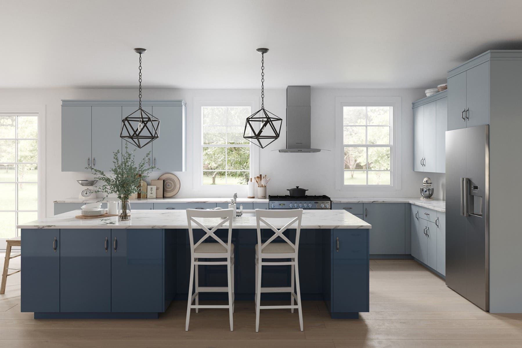 Blue Gloss Pebble Matte Modern Kitchen Cabinets