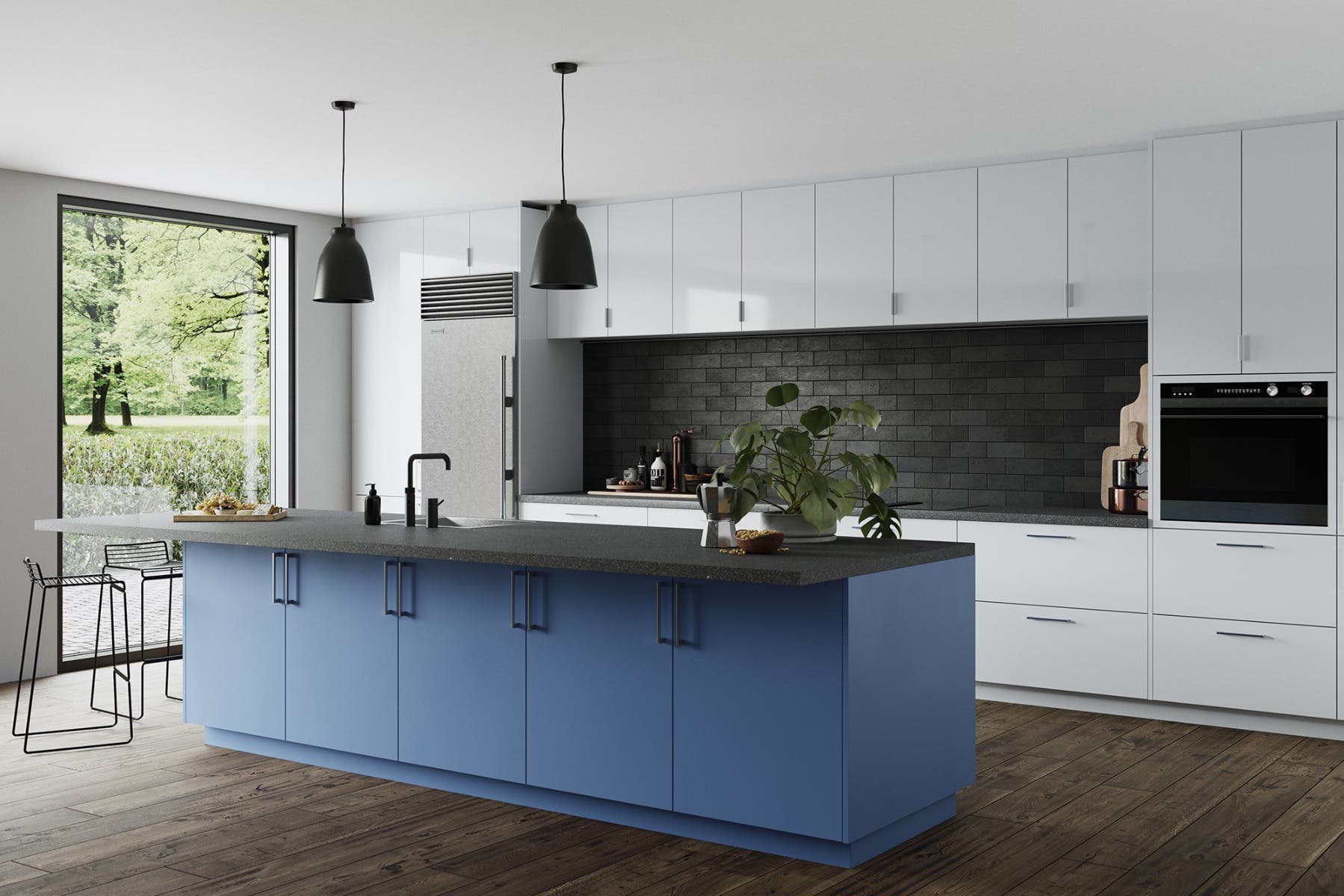 Blue Matte White Gloss Modern Kitchen Cabinets