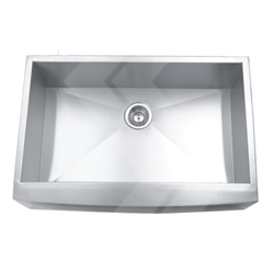 A single bowl stainless steel apron front sink