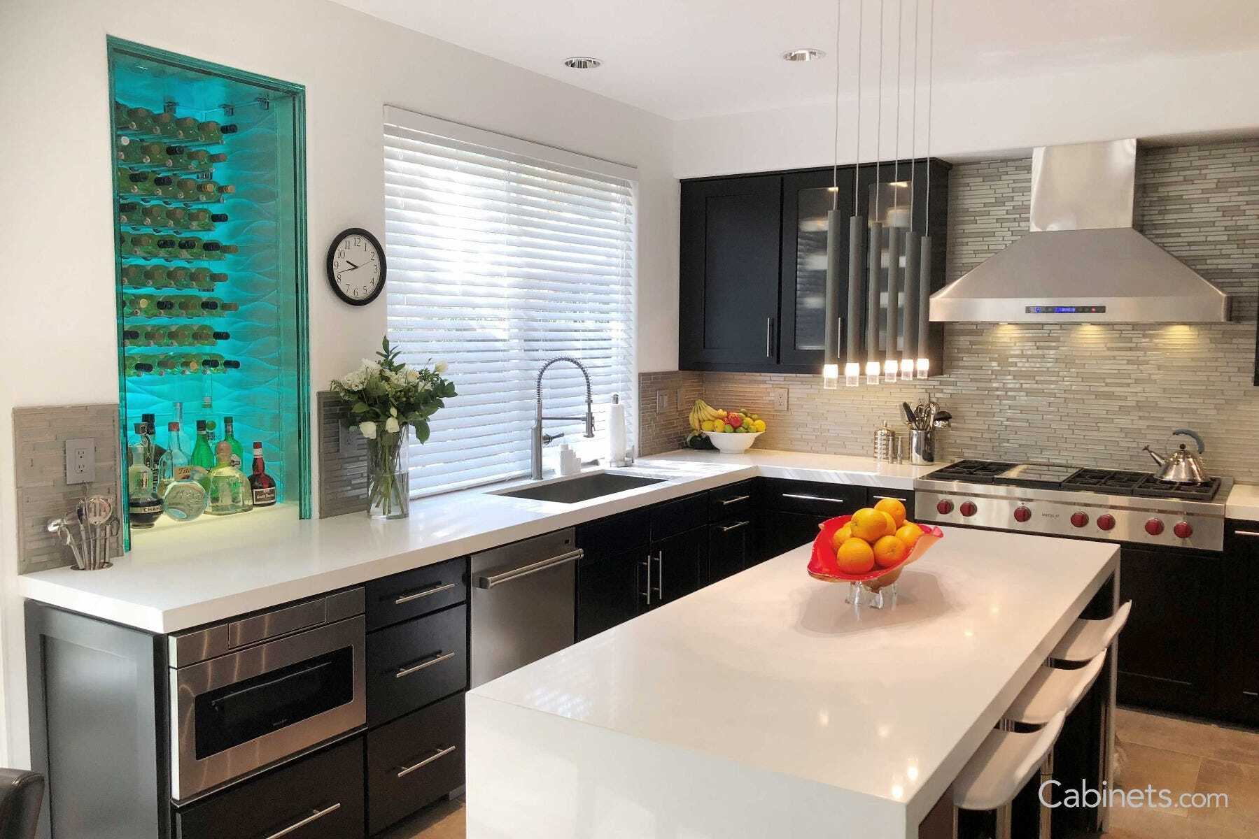 Sleek modern kitchen with waterfall island