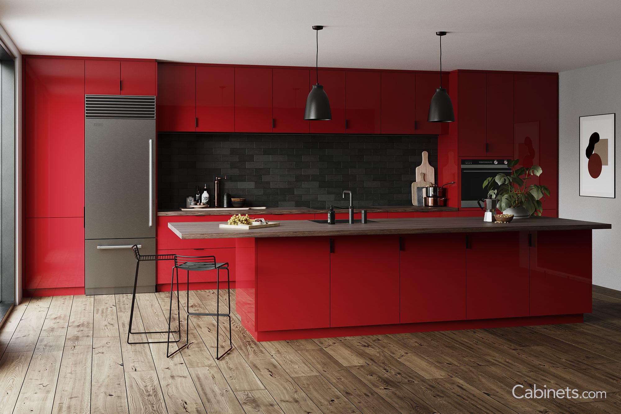 Red Gloss Modern Kitchen
    Cabinets